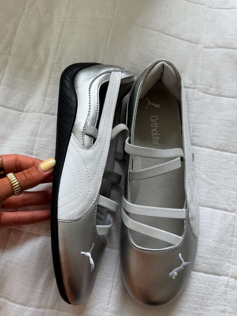 Puma Silver & White  Ballet Flats